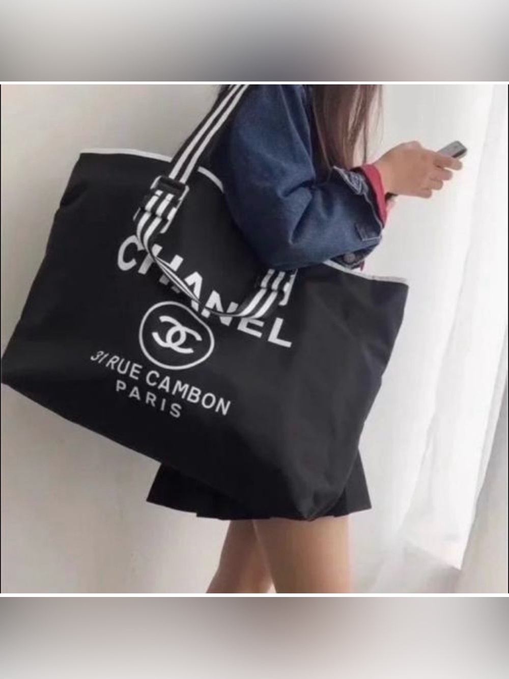 GWP CC 31Rue Cambon large tote bag black and white